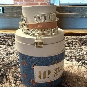 Stackable Bracelet Set with Blush Leather Strap